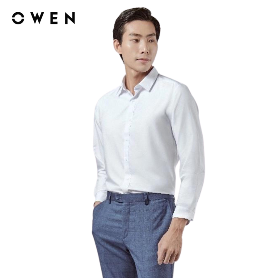 Áo sơ mi dài tay Nam Owen Slim Fit Trắng chất liệu Modal - AS230329D