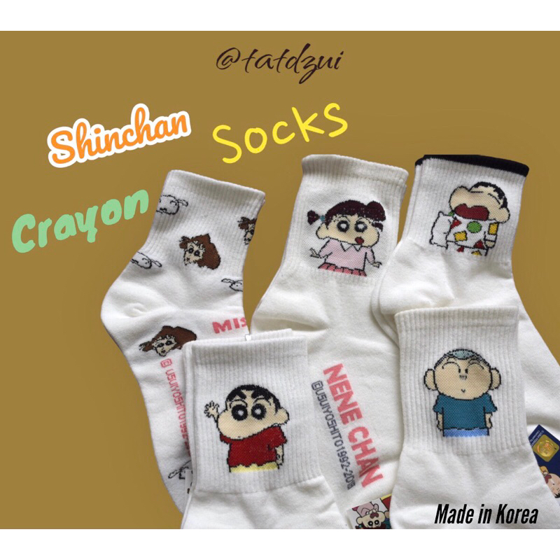 Tất vớ cổ cao Hàn Quốc chất liệu cotton, hoạ tiết nhân vật hoạt hình Crayon Shinchan