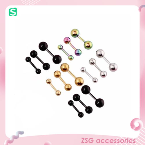 Khuyên xỏ cơ bản 16G hình quả tạ 2 đầu tròn/nhọn 3/4/5mm chất liệu thép ytế không gỉ