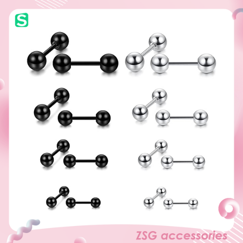 Khuyên xỏ cơ bản 16G hình quả tạ 2 đầu tròn/nhọn 3/4/5mm chất liệu thép ytế không gỉ