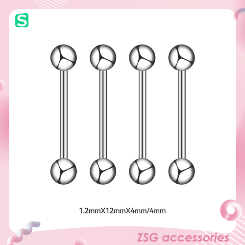 Khuyên xỏ cơ bản 16G hình quả tạ 2 đầu tròn/nhọn 3/4/5mm chất liệu thép ytế không gỉ