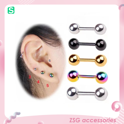 Khuyên xỏ cơ bản 16G hình quả tạ 2 đầu tròn/nhọn 3/4/5mm chất liệu thép ytế không gỉ