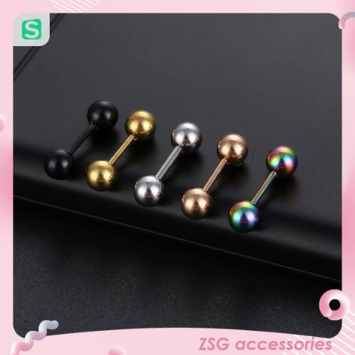 Khuyên xỏ cơ bản 16G hình quả tạ 2 đầu tròn/nhọn 3/4/5mm chất liệu thép ytế không gỉ