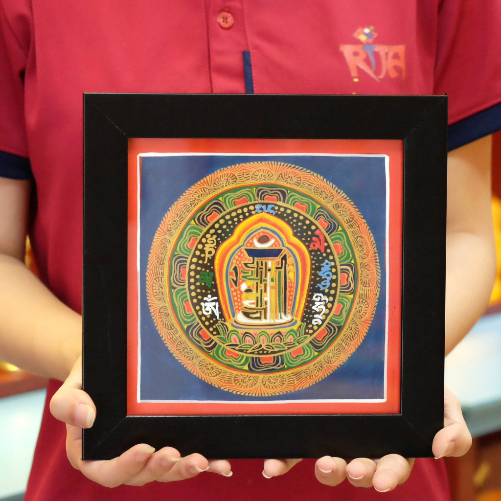 Tranh Thangka Mandala Kalachakra vẽ tay Nepal để bàn size 18x18cm (giá kèm khung), giao màu ngẫu nhiên - Rita Shop