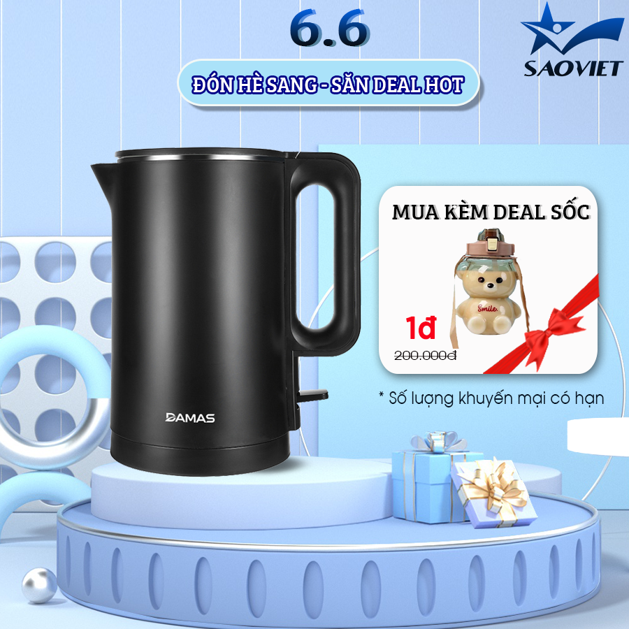 Ấm Đun Nước Siêu Tốc Damas DK-6018B Thép Không Gỉ Dung Tích 1800ml - Công Suất Lớn 1500W - Hàng Chính Hãng - Saoviet