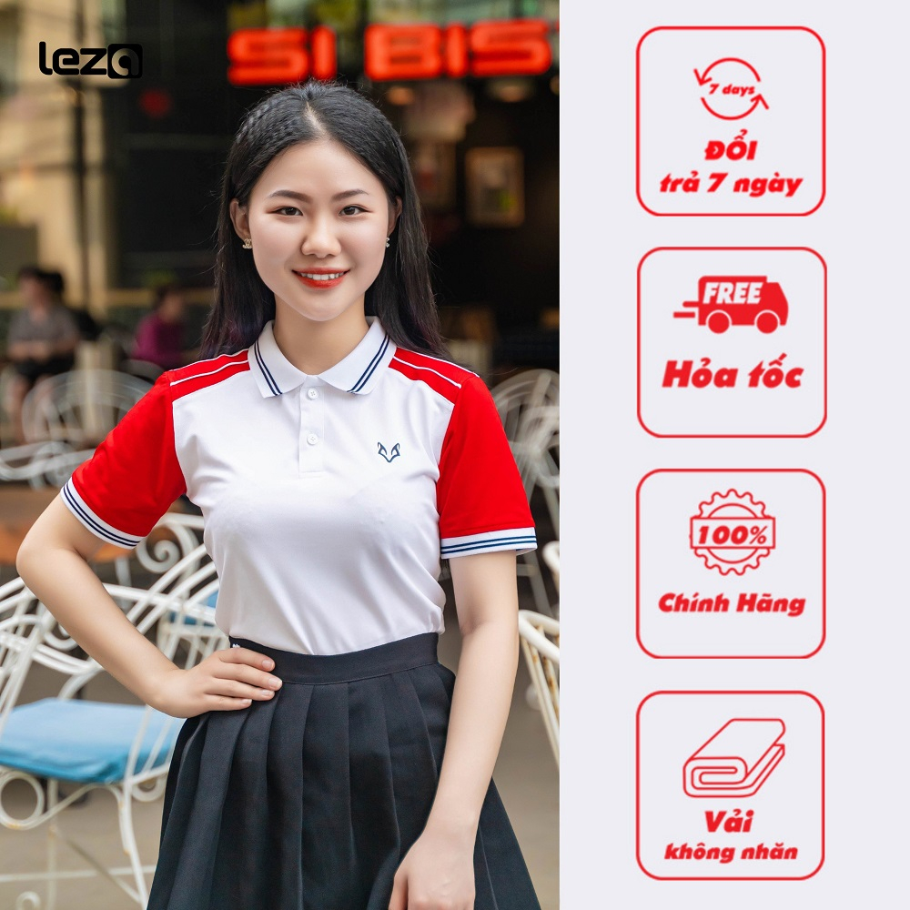 Áo Polo Nữ Phối Tay Cao Cấp Phong Cách Công Sở Thương Hiệu Leza Màu Đỏ Tươi