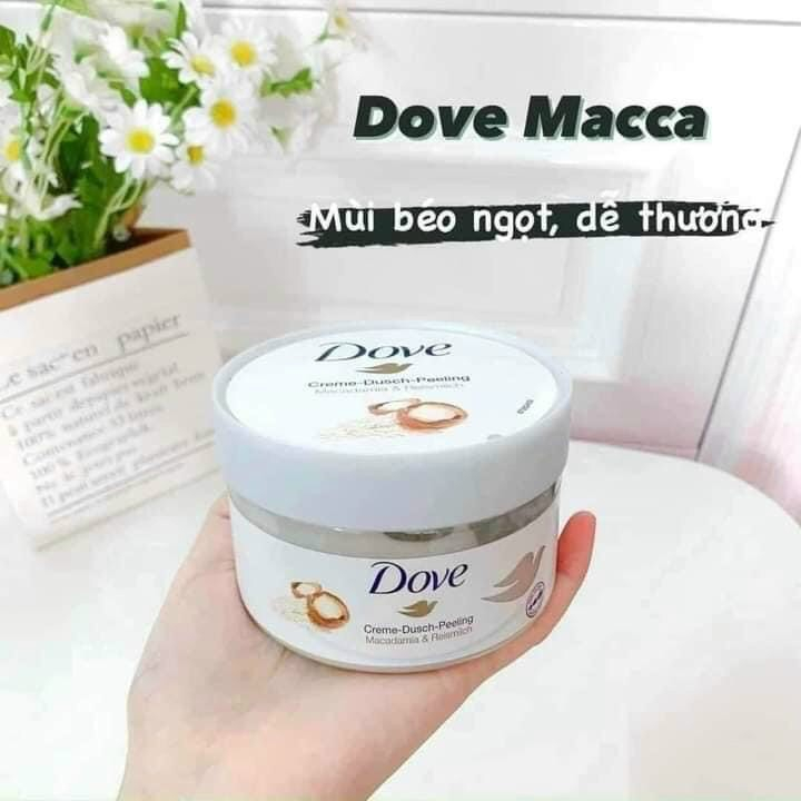 Tẩy da chết body Dove Creme Dusch Peeling Macadamia & Reismilch