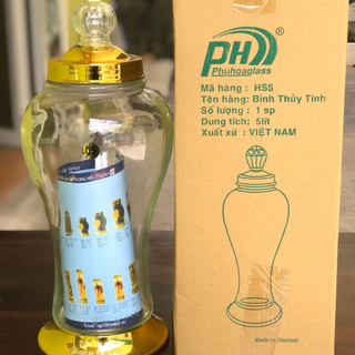 Bình bầu ngâm sâm phú hòa 1 lít, 2 lít, 3 lít, 5 lít, bình thủy tinh ngâm rượu 1l 2l 3l 5l nắp vàng, đế vàng bền đẹp
