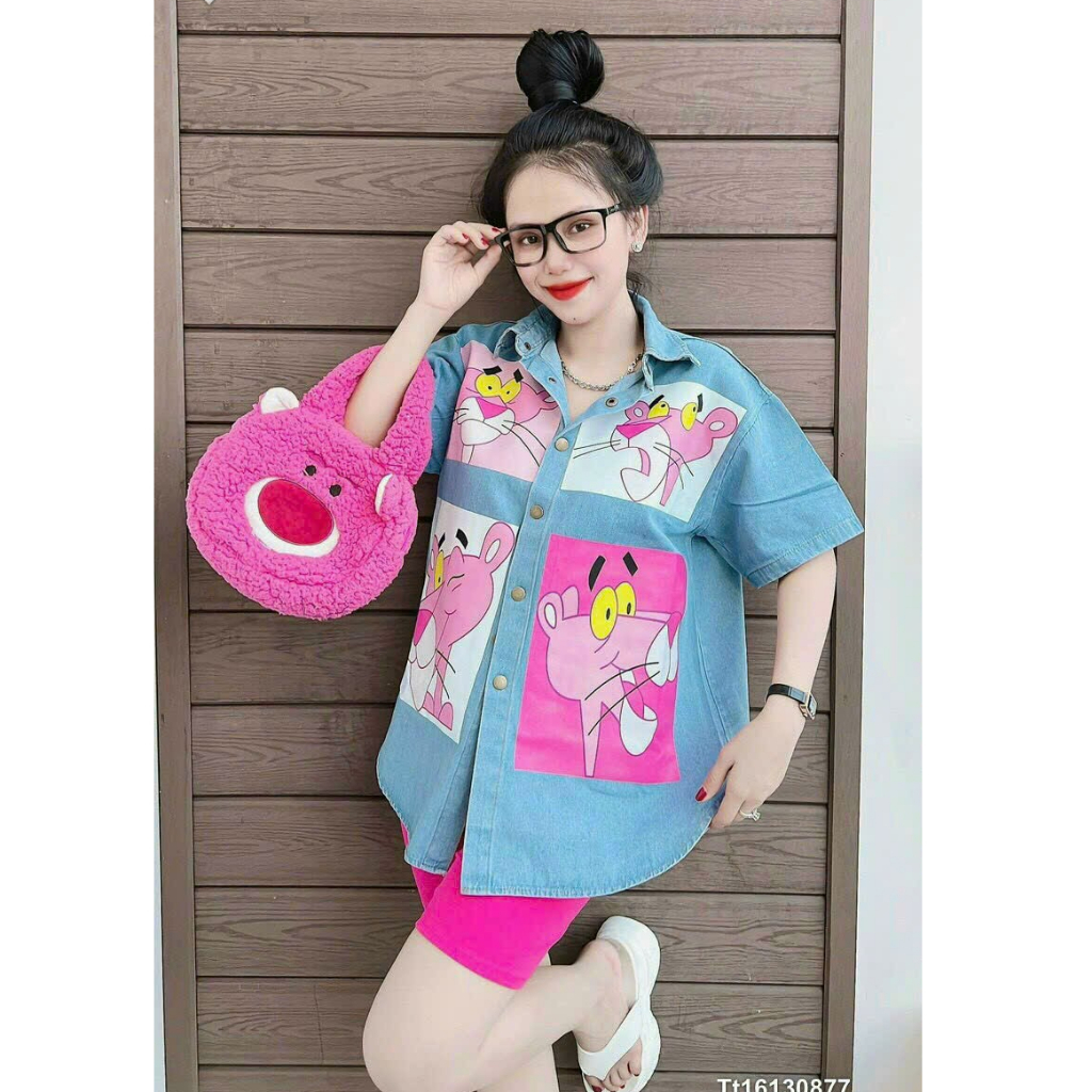 Set bộ thời trang nữ sang chảnh đi chơi chất áo jean cổ sơ mi đính nút tay ngắn IN quần đùi thun gân lưng thun ôm midi