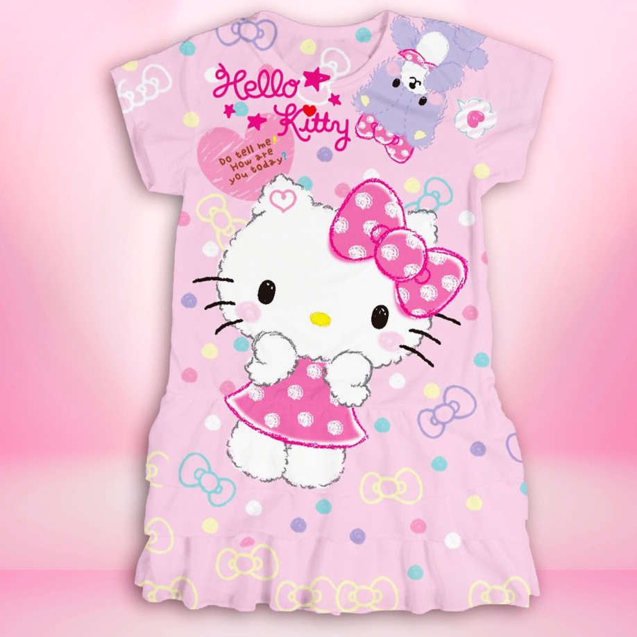 Đầm tầng Kitty bé gái siêu dễ thương chất thun lạnh thái mềm mại cao cấp in 3d 10-45kg SUSHI KIDS