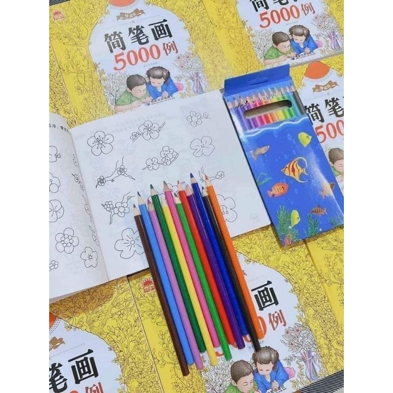Tập tô 5000 hình tặng kèm 1hộp bút tô màu cho bé