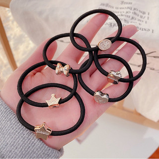1 chiếc dây buộc tóc đính charm co giãn tốt và dày màu đen đơn giản cho nữ