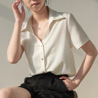 Áo sơ mi nữ công sở cộc tay lụa Hàn cực lịch sự