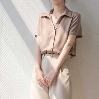 Áo sơ mi nữ công sở cộc tay lụa Hàn cực lịch sự