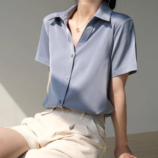 Áo sơ mi nữ công sở cộc tay lụa Hàn cực lịch sự