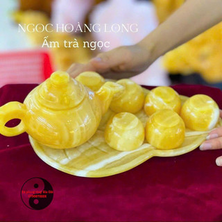 Có kiểm định bộ ấm chén đá ngọc hoàng long lá bồ đề vip đẹp