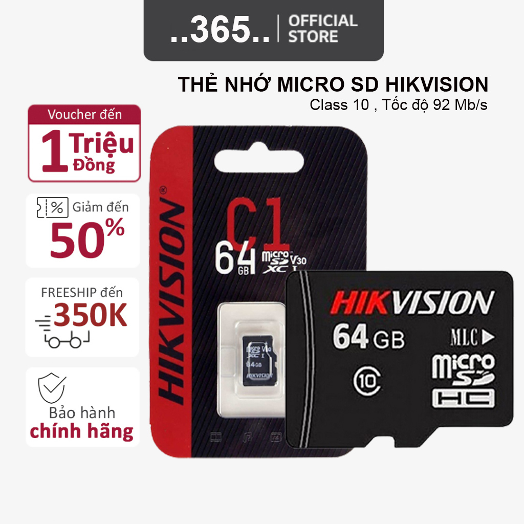 Thẻ Nhớ Micro SD Hikvision 32Gb , 64gb Class 10 , Tốc độ 92 Mb/s Sản phẩm Chính hãng - Bảo hành 5 Năm