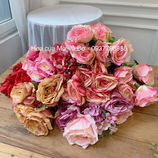 Các mẫu cụm hồng bigsize bông to 8cm cao cấp mơ bơ - cụm hoa bông to làm cổng cưới, backdrop