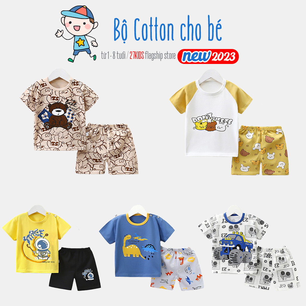 Bộ cộc tay mặc nhà cho bé EROKIDS chất vải cotton mềm mại hoạ tiết hoạt hình đáng yêu