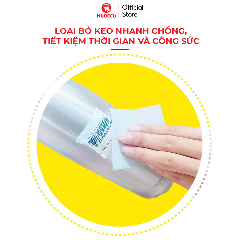 Hộp 36 Miếng Khăn Lau Tẩy Keo Đa Năng Modeco - Tẩy Bay Vết Keo Cứng Đầu, Vết Dầu Mỡ, Làm Sạch Cực Mạnh Không Gây Hại