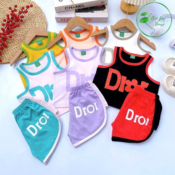 Bộ 3 lỗ bé gái chất cotton, in chữ Dior siêu cưng, không bong tróc, từ 8 - 25kg