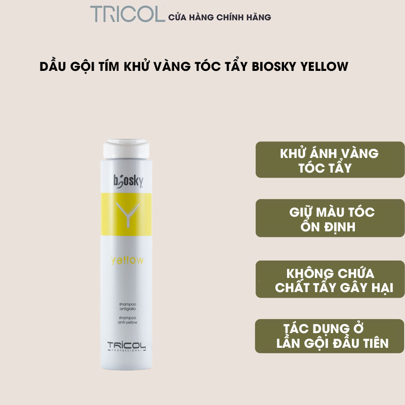 Dầu gội tím khử vàng và giữ màu cho tóc tẩy nhuộm Italia Tricol Biosky Yellow Shampoo