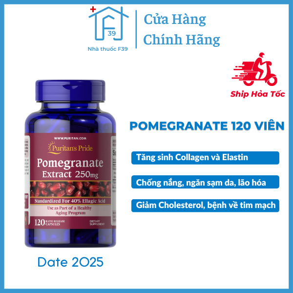 Viên Uống Chống Nắng Tinh Chất Lựu Sáng Da Pomegranate Extract 250mg Puritan's Pride - 120 VIÊN UỐNG Nhathuocf39