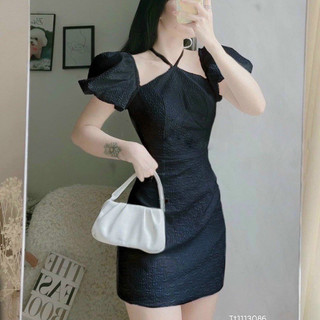 Đầm dự tiệc gấm body cổ yếm mặc được 2 kiểu