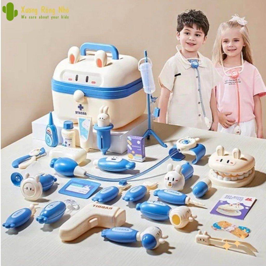 Đồ chơi bác sĩ 36 chi tiết cho bé gái trai trẻ em nhập vai mô phỏng thiết bị y tế thật, y tá, nha sĩ, khám răng