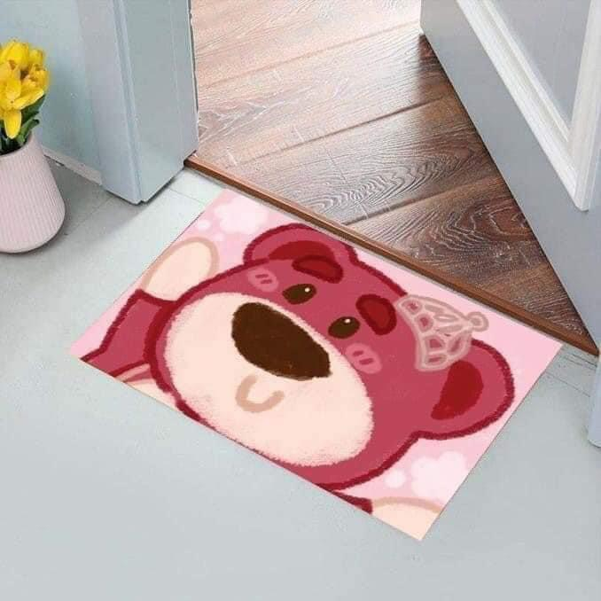 Thảm chùi chân gấu dâu LOTSO mẫu mới - Thảm lau chân gấu hồng thấm hút nước chống trượt 40x60cm