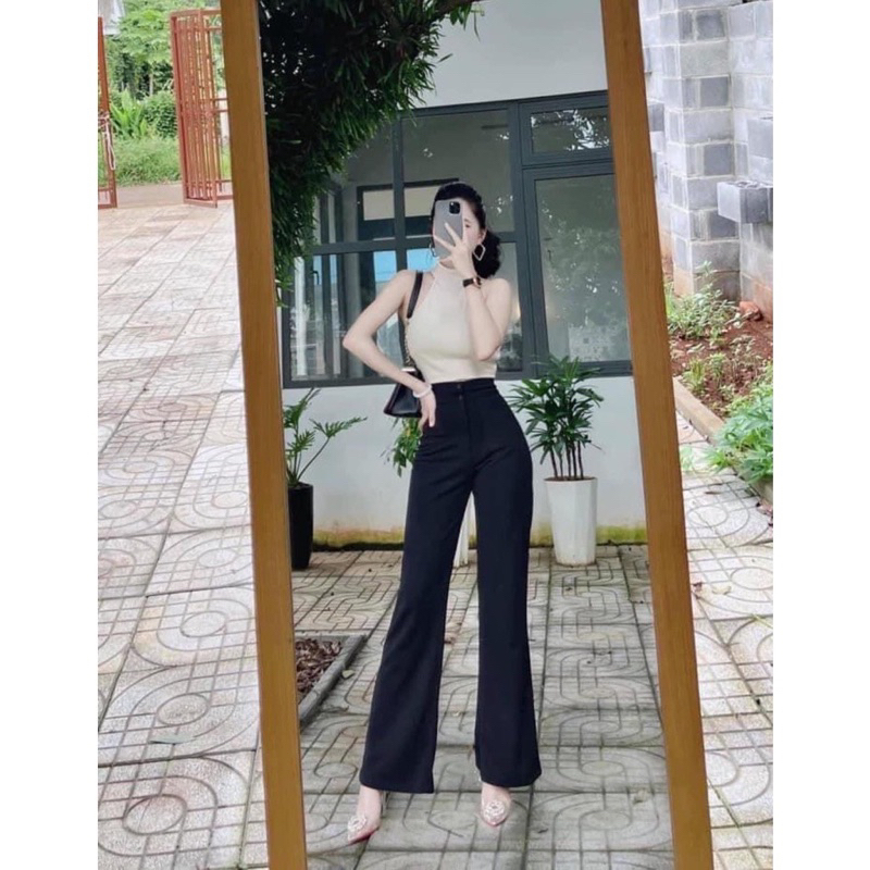 Quần Ống Loe 2 Khuy Cạp Cao. Chất Tuyết Mưa Loại 1  quần tây công sở