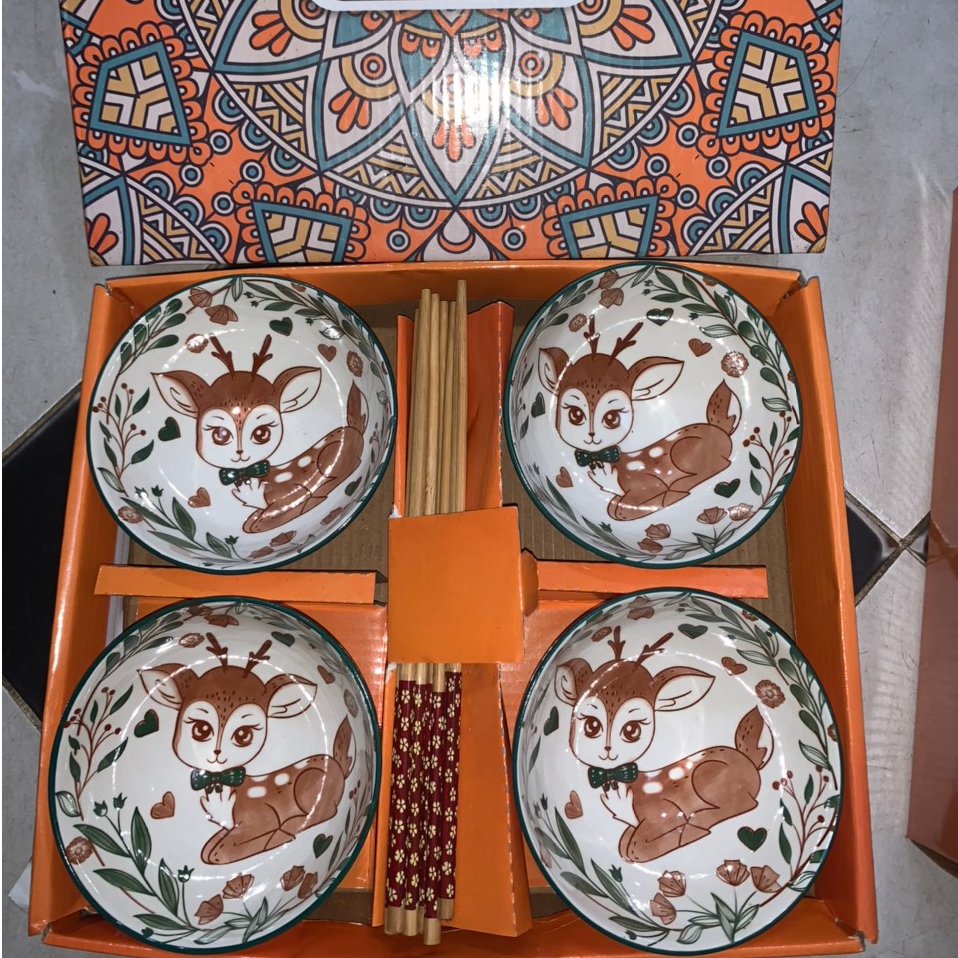 BỘ 4 CHÉN + 4 ĐÔI ĐŨA HÌNH THÚ VÀ HOA VĂN SIÊU XINH