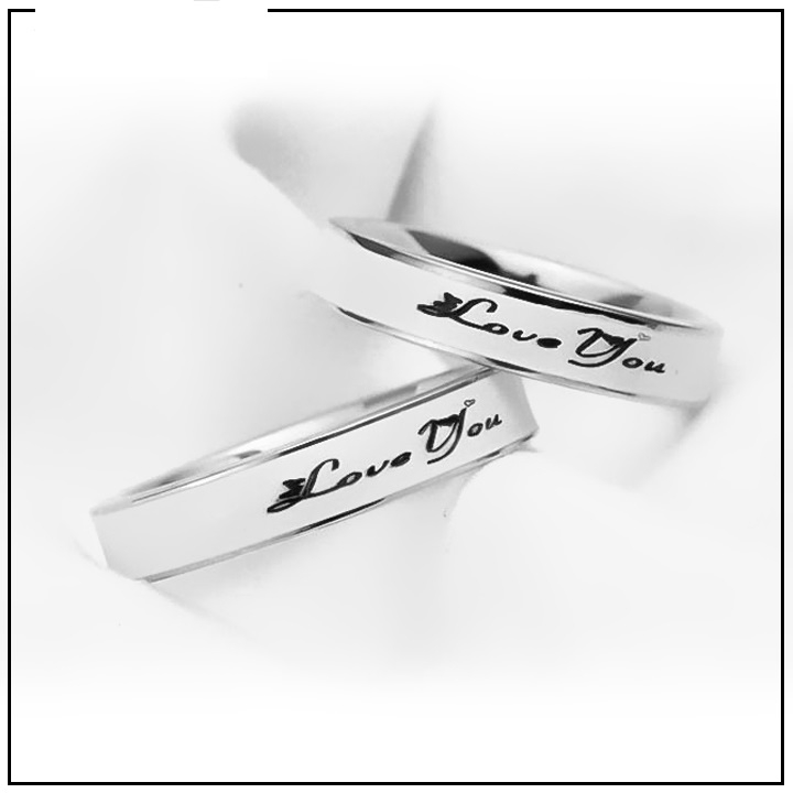 NHẪN CẶP LOVE YOU INOX SƠN TRẮNG, NHẪN ĐÔI INOX NC016