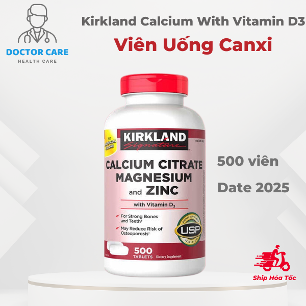 |HỎA TỐC|Viên uống bổ sung Canxi Kirkland Calcium with Vitamin D3 500 viên màu Hồng - DOCTORCARE 68