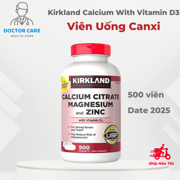 Viên uống bổ sung Canxi Kirkland Calcium with Vitamin D3 500 viên màu Hồng - DOCTORCARE 68