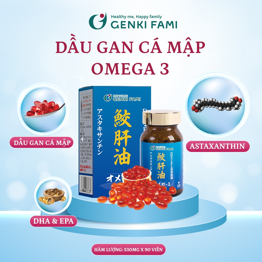 Omega 3 Bổ Mắt Hỗ Trợ Người Cận Thị, Tốt Cho Trí Não Tim Mạch, Astaxanthin Ngăn Ngừa Lão Hóa Genki Fami Nhật Bản