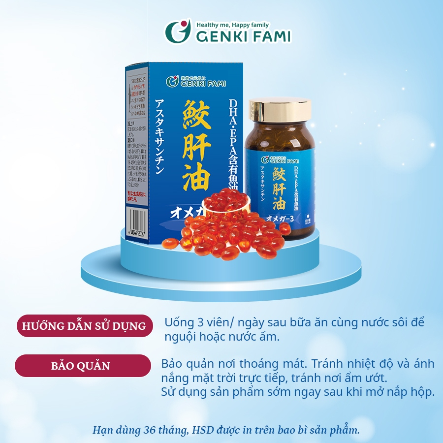 Omega 3 Bổ Mắt Hỗ Trợ Người Cận Thị, Tốt Cho Trí Não Tim Mạch, Astaxanthin Ngăn Ngừa Lão Hóa Genki Fami Nhật Bản