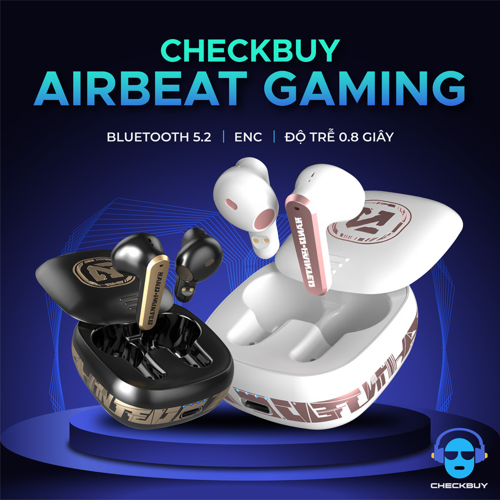 Tai nghe Bluetooth AirBeat Gaming Cao Cấp - Chơi Game Không Delay - Bluetooth 5.2 - Chống Nước, Bụi - Pin Cực Trâu