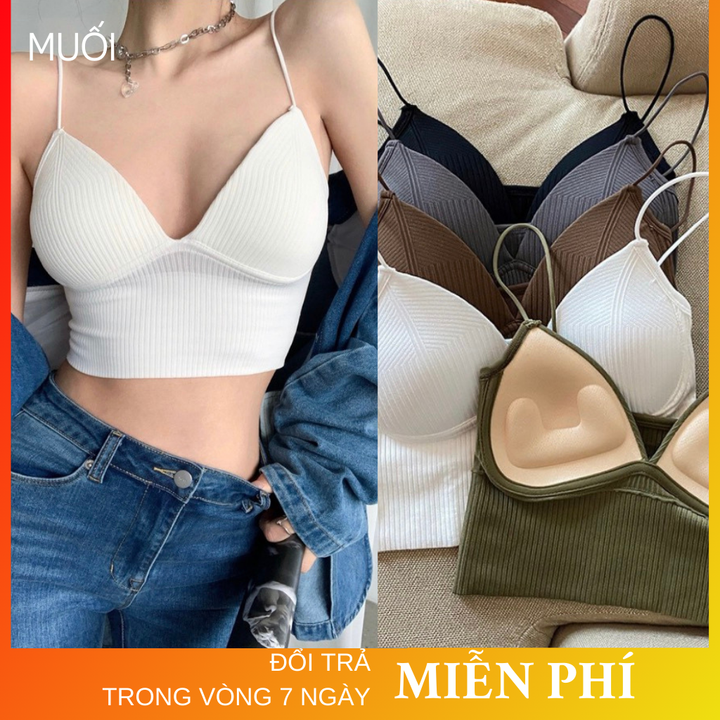 Áo bra có đệm mút kèm thun tăm 2 dây mảnh MUỐI 1254