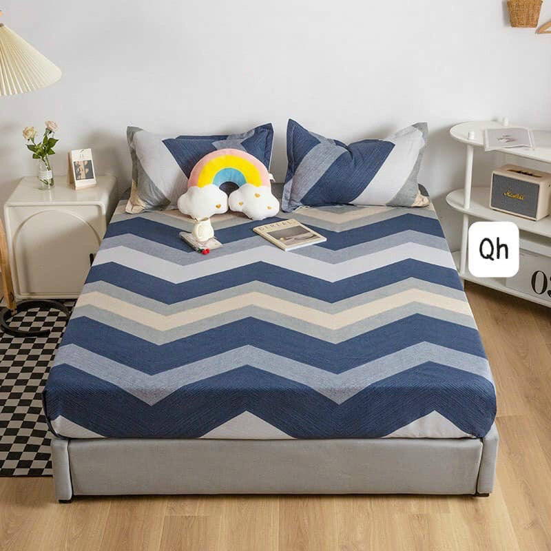 Bộ ga gối,ga trải giường poly 1m 1m2 1m4 1m6 ga giường kèm 2 vỏ gối nằm,mẫu ziczac 5 màu
