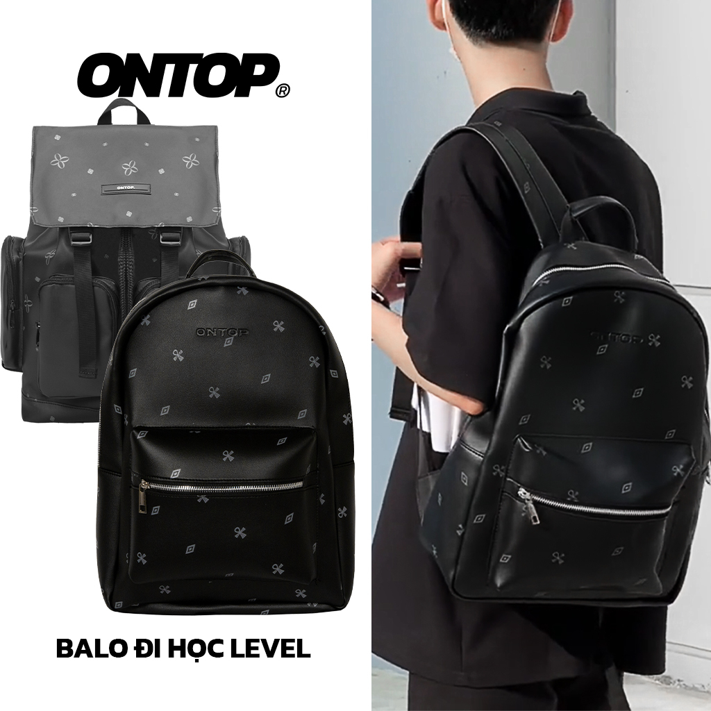 Balo đi học da thời trang màu đen Local Brand ONTOP - Level
