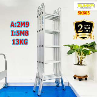 Thang nhôm gấp xếp 4 đoạn đa năng Sumika SK605 5,8m. Bảo hành 2 năm