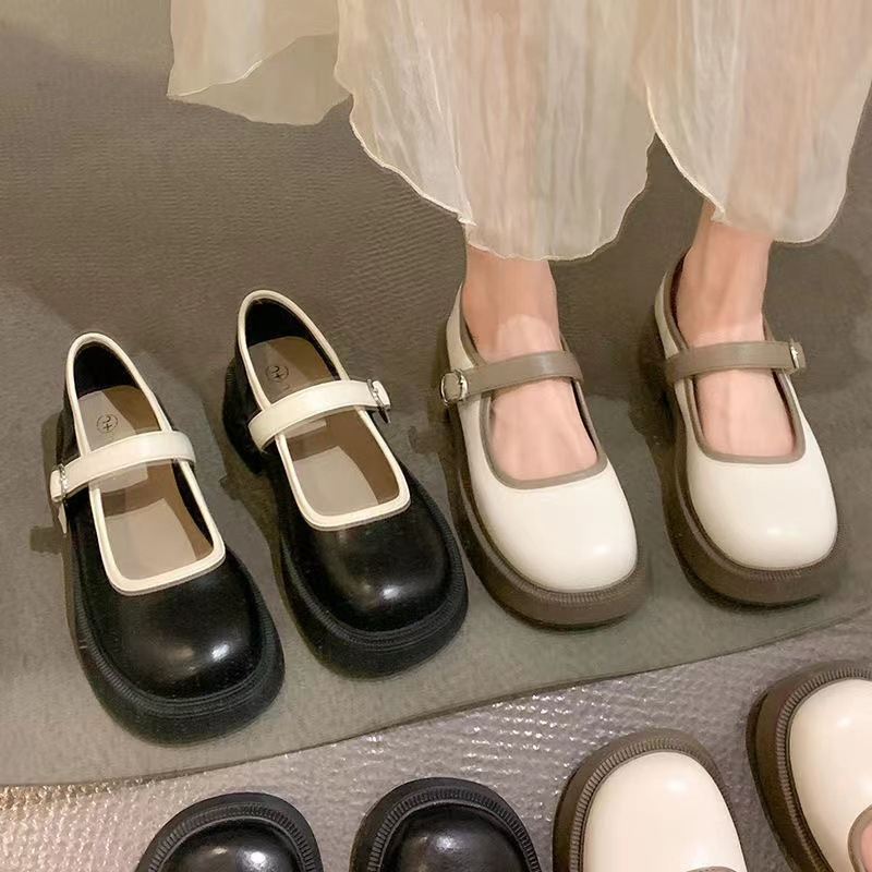 Giày lolita nữ Viev đế bằng da lì basic