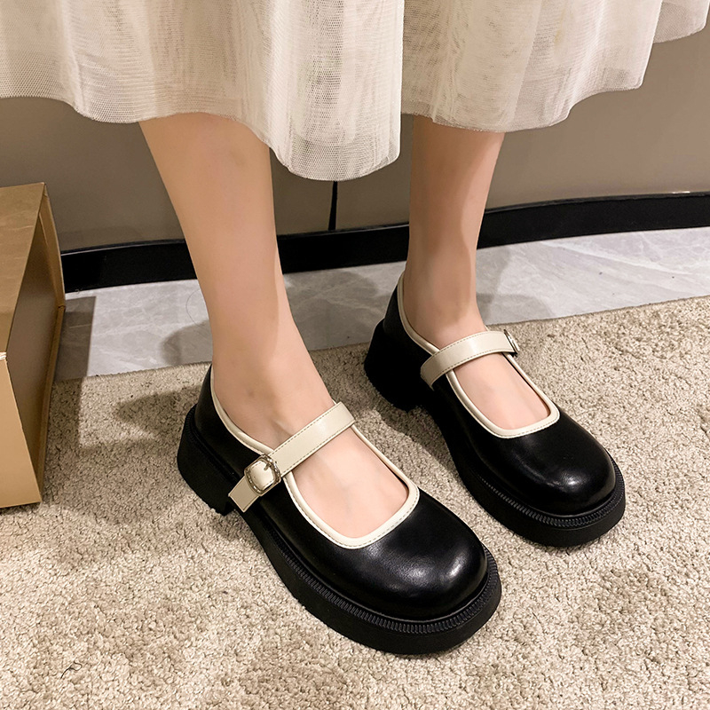 Giày lolita nữ Viev đế bằng da lì basic