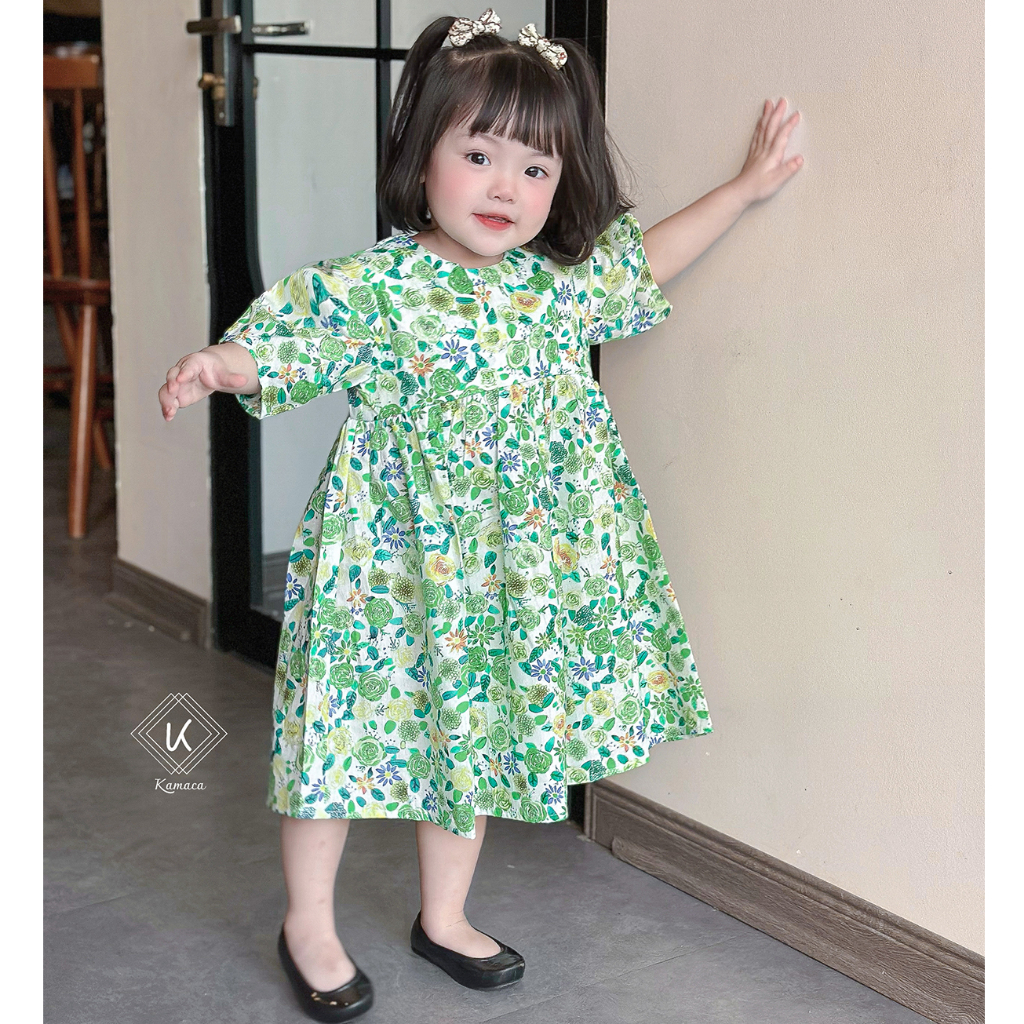 Váy cho bé gái 1 tuổi đến 6 tuổi tay phồng, khoét lưng xinh xắn, thời trang bé gái Cotton cao cấp KAMACA