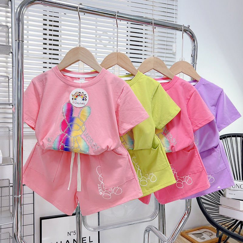Bộ quần áo phông cộc thỏ đá cho bé gái 17-27kg(xem bảng size trước khi đặt)