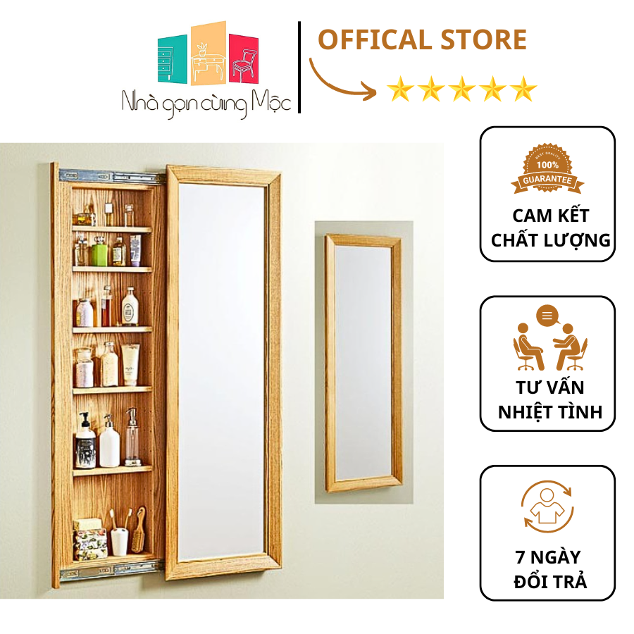 Tủ gương treo tường đựng phụ kiện trang sức chất liệu bằng gỗ kích thước 50X160