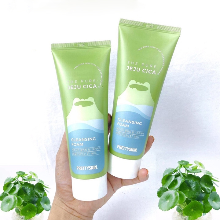 Sữa rửa mặt Pretty Skin The Pure Jeju Cica 150ml Hàn Quốc chiết xuất rau má làm sạch sâu bụi bẩn dưỡng ẩm cho da