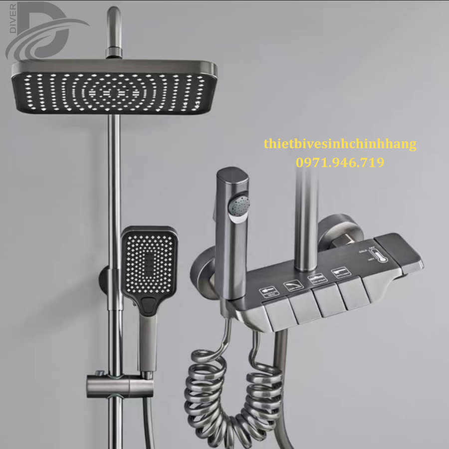 Sen Cây Sen Tắm Đứng Nóng Lạnh Sen dạng phím đàn PIANO phủ Nano Xám Bộ Vòi Sen Tắm Đứng