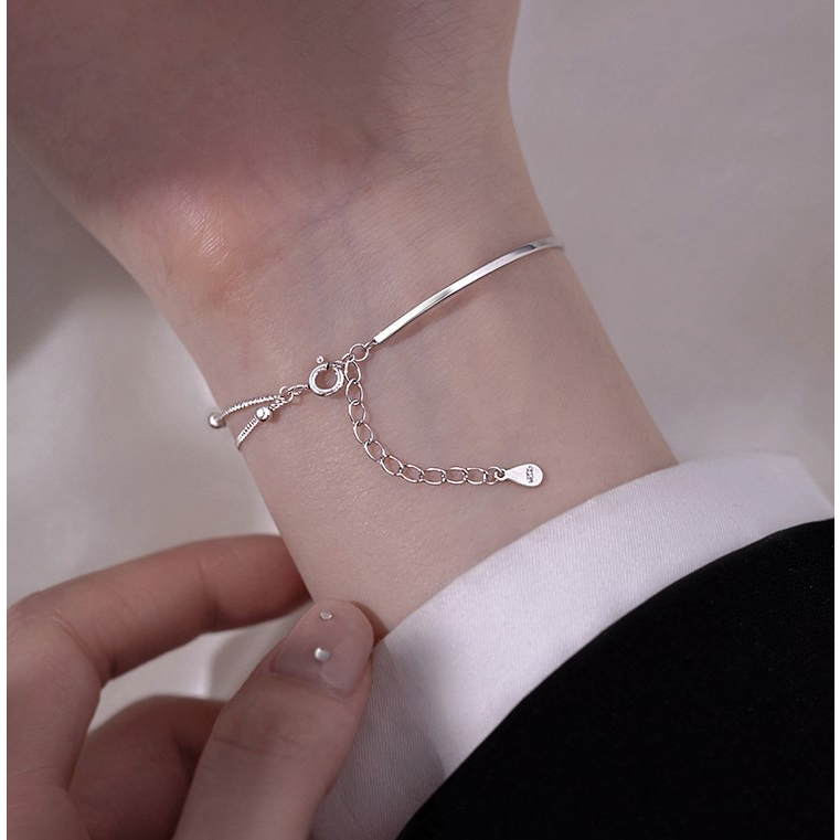 Vòng Đeo Tay Mạ Bạc 2 Lớp Đính Đá Thiết Kế Dễ Thương Thời Trang Cho Nữ Sinh V14